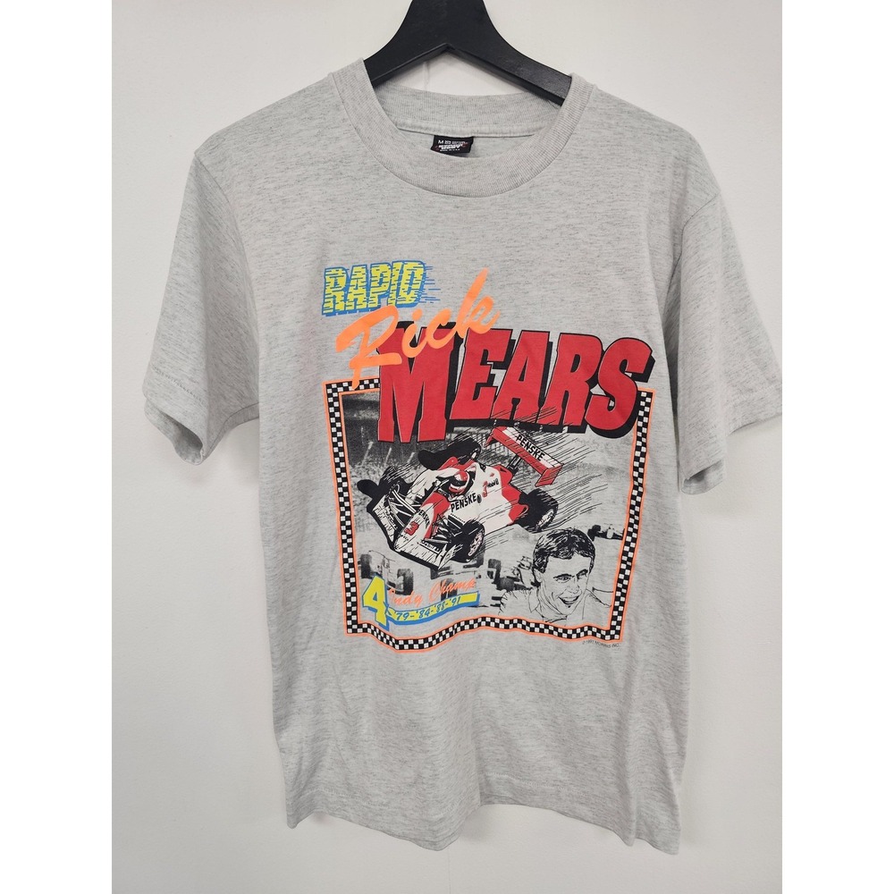 Vintage Rick‎ Mears Shirt Mens Medium Gray Rapid IndyCar Racing Champion 90s USA